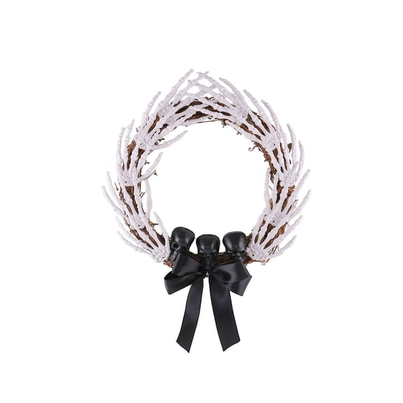 Skeleton Hand Wreath - Halloween Decoration with Spooky Bone Hand, Haunted Wreath with Black Bow for Home Wall Porch