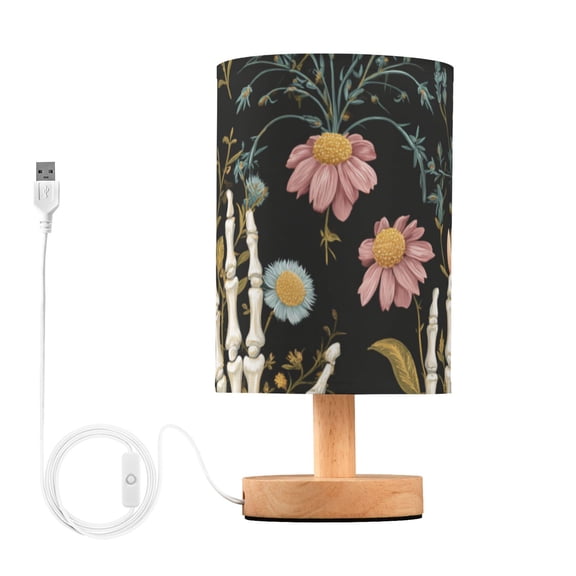 Skeleton Hand with Colorful Flowers Table Lamp with USB Port LED Warm Light Lamp Night Light Home Decor