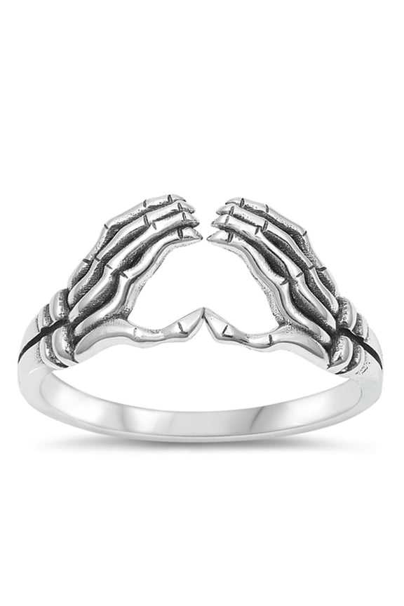 Skeleton Hands Heart Goth Ring .925 Sterling Silver Band Jewelry Female Male Unisex Size 10