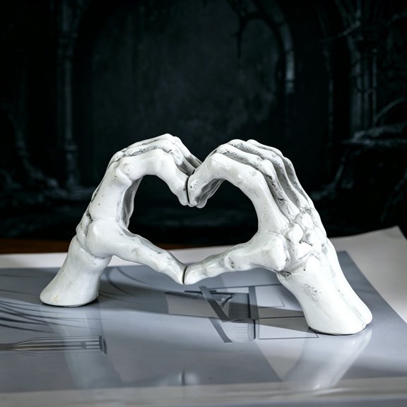 Skeleton Hands HeartShape Tabletop Statue, Gothic Style Hand Gesture Figurine, Retro Skeleton Hand Decor, Resin Ornament for Shelf Desk Mantel Home Aesthetic Room Decoration