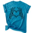 thumbnail image 1 of Skeleton Hands Heart Shirt, Unisex Women's Men's Shirt, Horror Movie Classic Film Lover Halloween Gift, Heather Blue, Small, 1 of 6