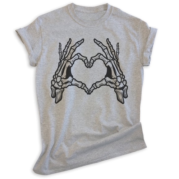 Skeleton Hands Heart Shirt, Unisex Women's Men's Shirt, Horror Movie Classic Film Lover Halloween Gift, Heather Gray, Medium