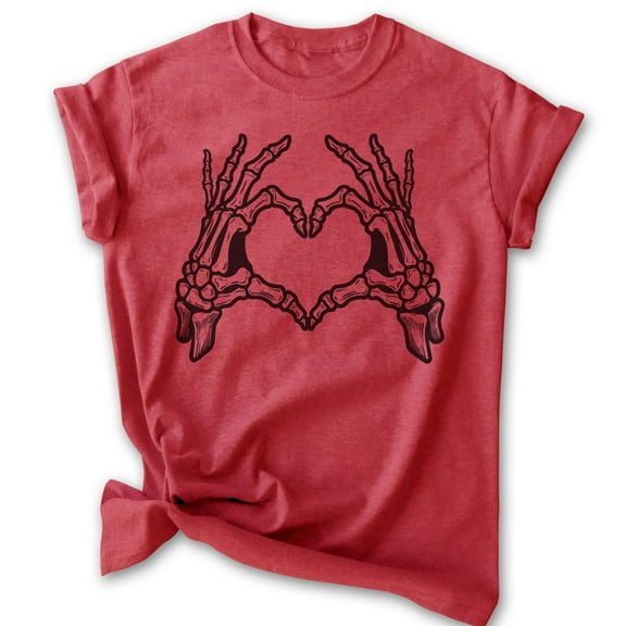 Skeleton Hands Heart Shirt, Unisex Women's Men's Shirt, Horror Movie Classic Film Lover Halloween Gift, Heather Red, Small