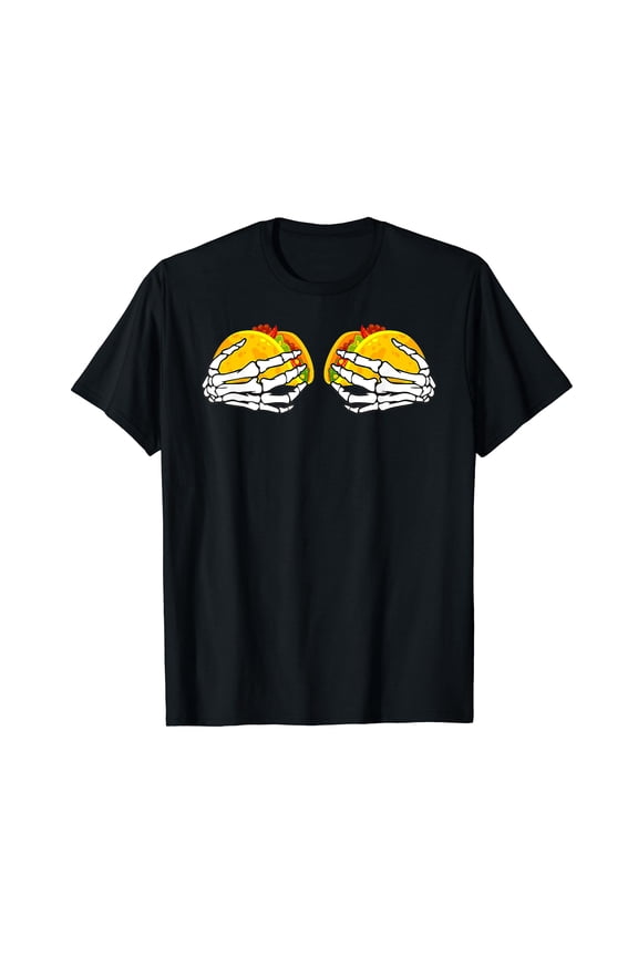 Skeleton Hands On Chest Boobs & Tacos Funny Cinco De Mayo T-Shirt