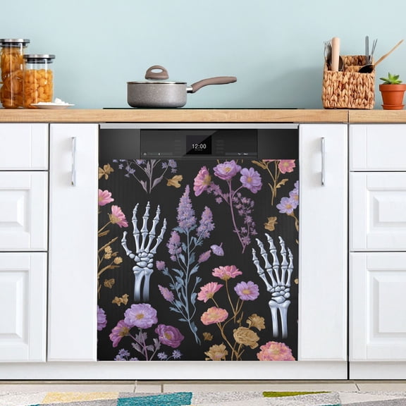 Skeleton Hands Pastel Colored Flowers Dishwasher Magnet Refrigerator Magnetic Cover Washing Machine Magnet Sticker Kitchen Decor