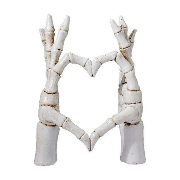 Skeleton Hands Statue,Heart Hands Sculpture,Hand Gesture Desk Statues Love Ornaments,Heart Shape Finger Gesture Sculpture Decor for Bookshelf/Coffee Desktop/Halloween Decorations-A