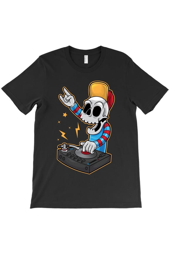 Skeleton Head DJ Graphic Tee, Funny Music Themed Skeleton Head H26762 T-Shirt, for Men and Women, Up to Size 5XL