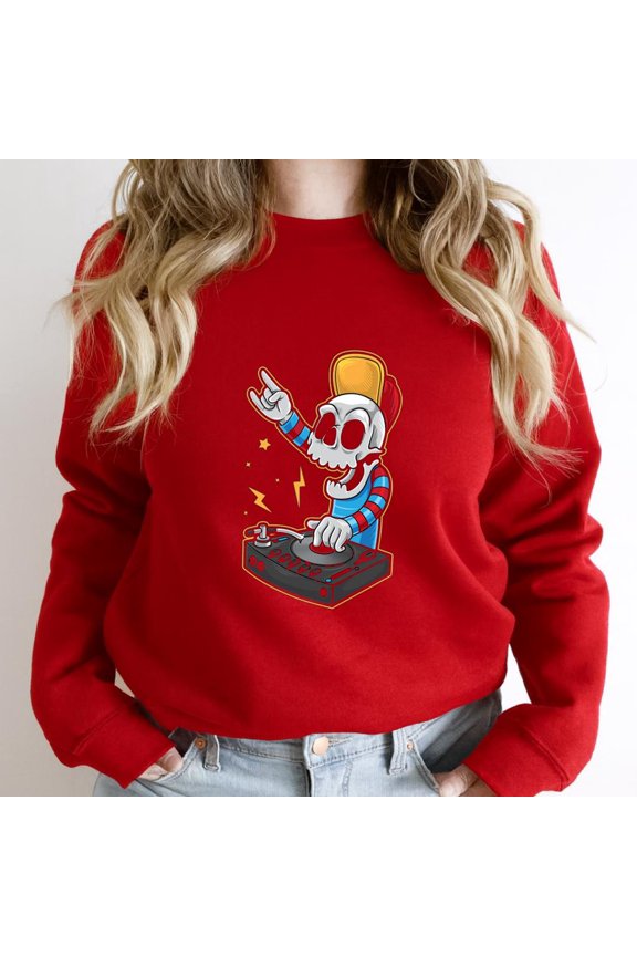 Skeleton Head DJ Graphic Tee, Funny Music Themed Skeleton Head SW18531 Unisex Sweatshirt, Up to Size 5XL