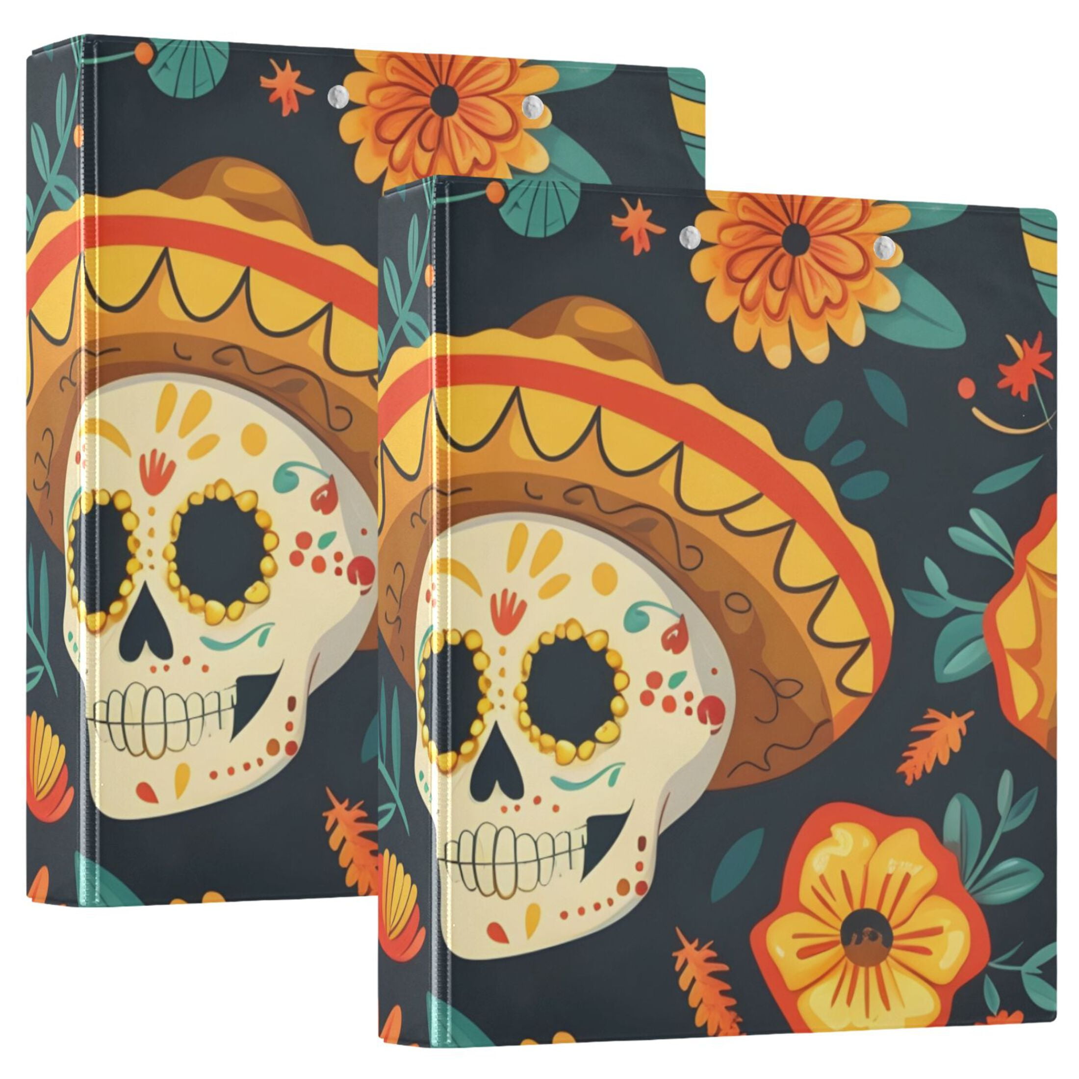 Skeleton Head Flowers 3 Ring Binders 1.5 inch Hardcover File Folders ...