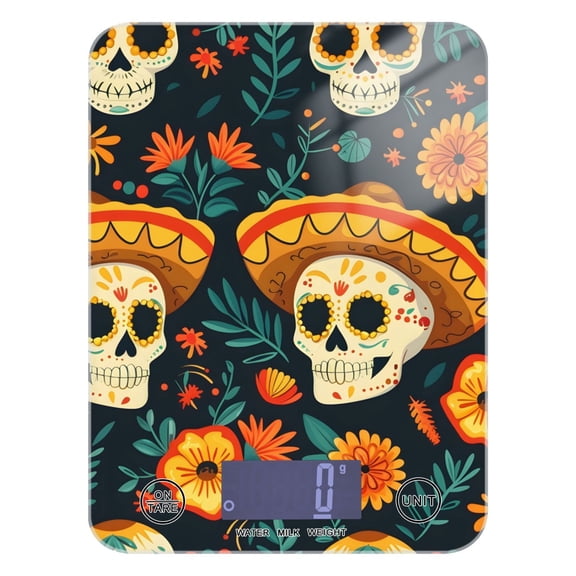 Skeleton Head Flowers Food Scale Digital Kitchen Scale Waterproof Tempered Glass Tare Function 11 lb for Baking Cooking Meal Prep