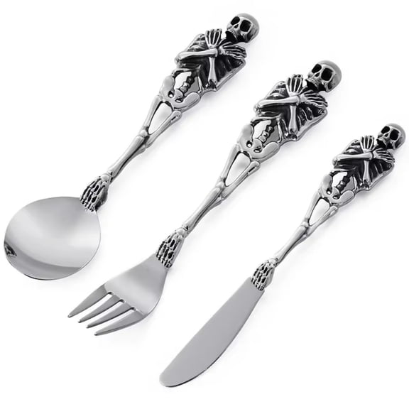 Skeleton Head Fork Spoon Knife Cutlery Set Premium Stainless Steel Dinner Fork Dinner Spoon For Home, Kitchen,Restaurant
