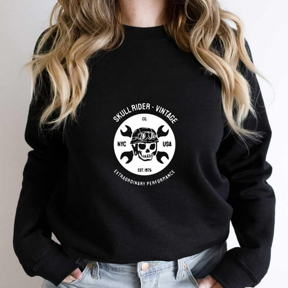 Skeleton Head Rider Graphic Tee, Funny Biker Skeleton Head SW18552 Unisex Sweatshirt, Up to Size 5XL