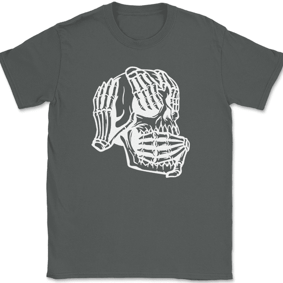 Skeleton Hear See Speak No Evil T-Shirt Funny Halloween Fall Skull Tee - Charcoal, M