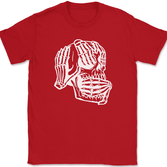 Skeleton Hear See Speak No Evil T-Shirt Funny Halloween Fall Skull Tee - Red, 5XL