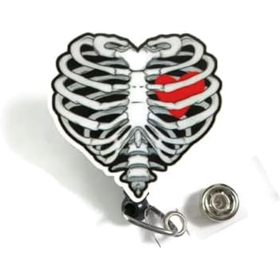 Skeleton Heart Badge Reel, X-Ray Technician Badge, Radiology Tech X-Ray Bones Badge Reel
