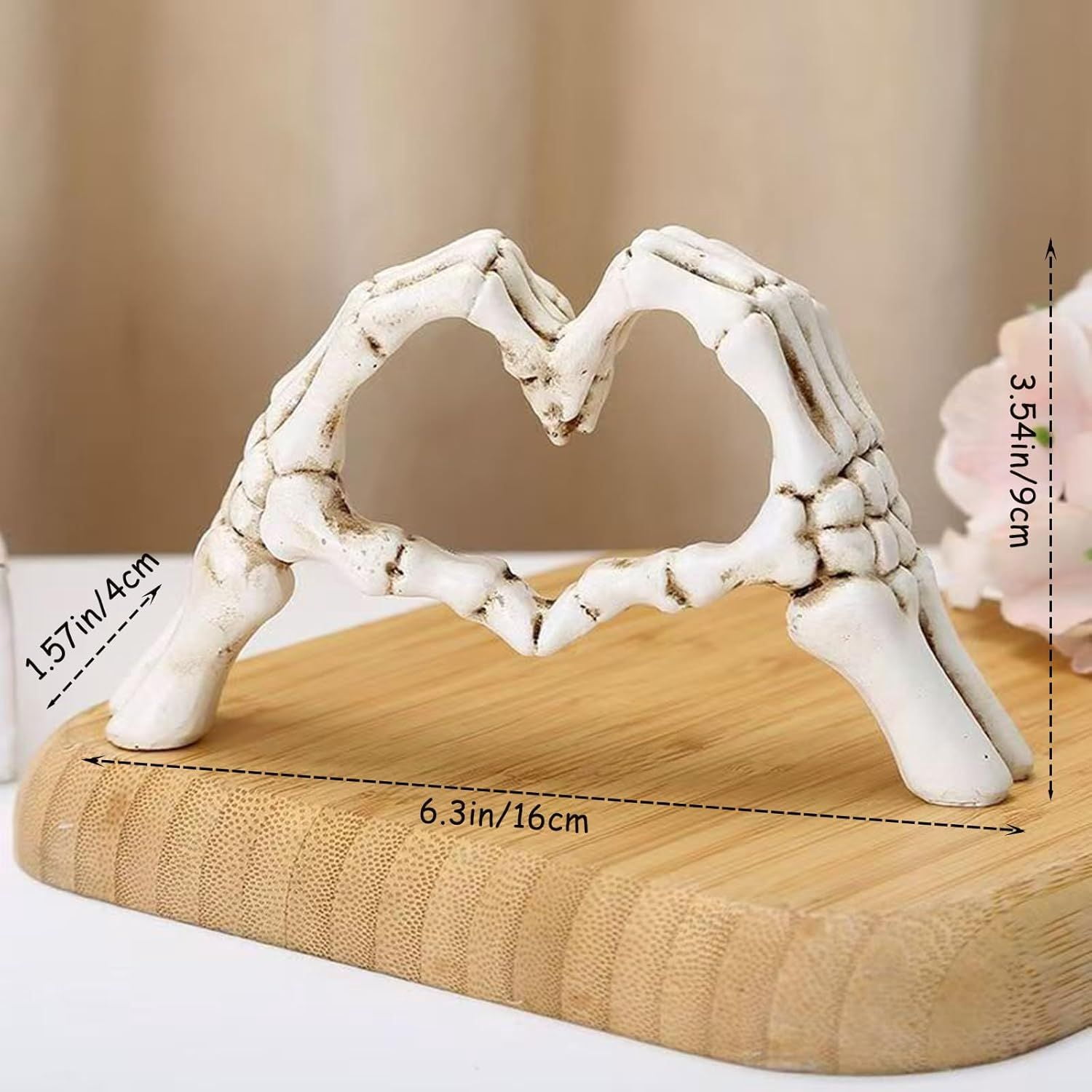 Skeleton Heart Hand Sculpture 6.3 Inch Gothic Resin Figurine for Dark Romance