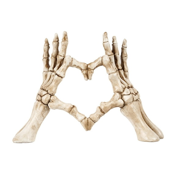 Skeleton Heart Hand Statue Halloween Heart Hand Figurine Resin Heart Hand Sculpture Hand Love Gesture Statues for Wedding Halloween Desk Bookshelf Decor