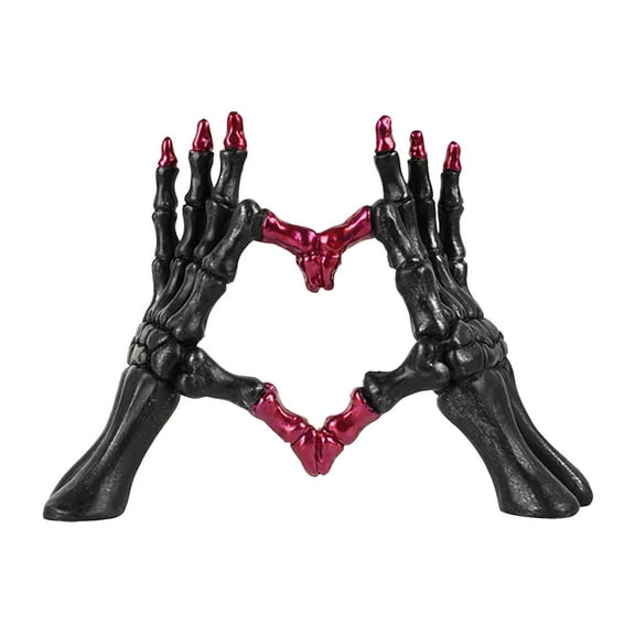 Skeleton Heart Hand Statue Halloween Heart Hand Figurine Resin Heart Hand Sculpture Hand Love Gesture Statues for Wedding Halloween Desk Bookshelf Decor