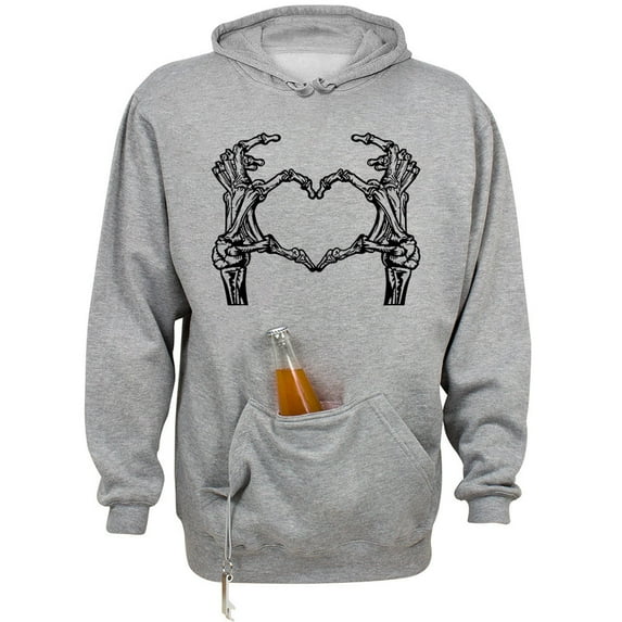 Skeleton Heart Hands Beer Holder Tailgate Hoodie Sweatshirt Unisex Large Oxford