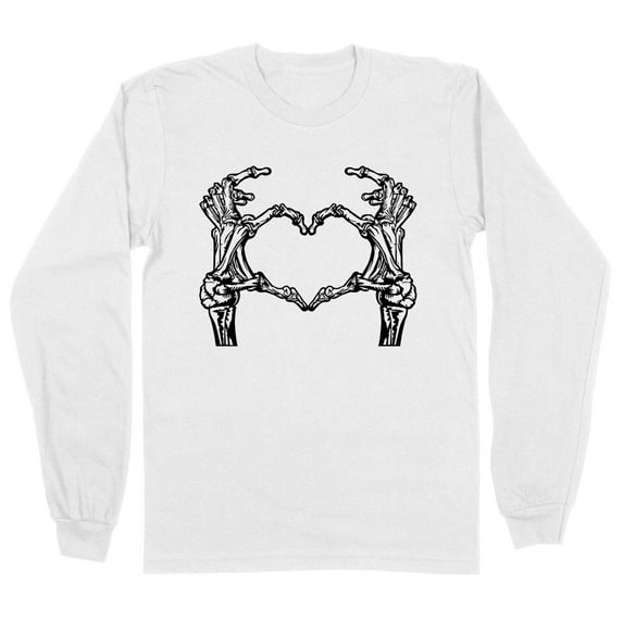 Skeleton Heart Hands Long Sleeve Shirt Unisex Large White