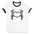 thumbnail image 1 of Skeleton Heart Hands Ringer Tee Shirt Unisex Large White/Black, 1 of 5