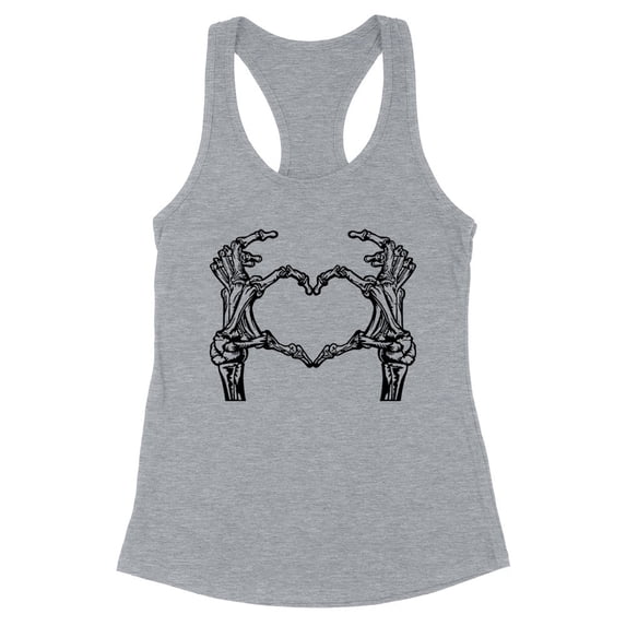 Skeleton Heart Hands Tank Top Fitted Racerback Women's Large Heather Grey