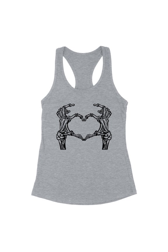 Skeleton Heart Hands Tank Top Fitted Racerback Women's Large Heather Grey