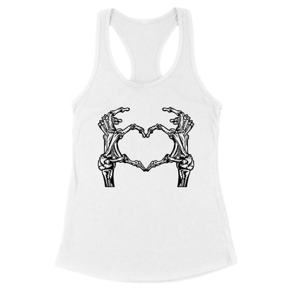 Skeleton Heart Hands Tank Top Fitted Racerback Women's Large White