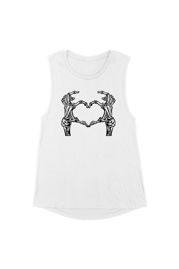 Skeleton Heart Hands Women's Muscle Tank Small White