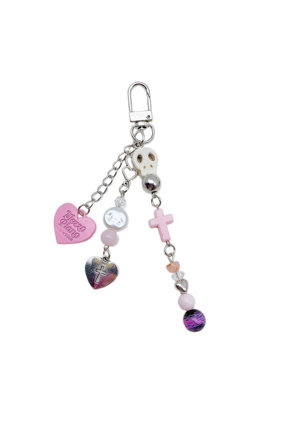 Skeleton Heart Pendant Keychain Mysterious Gothic Beaded Keyring Ornament Stylish Key Chain Bag Charm Ornament