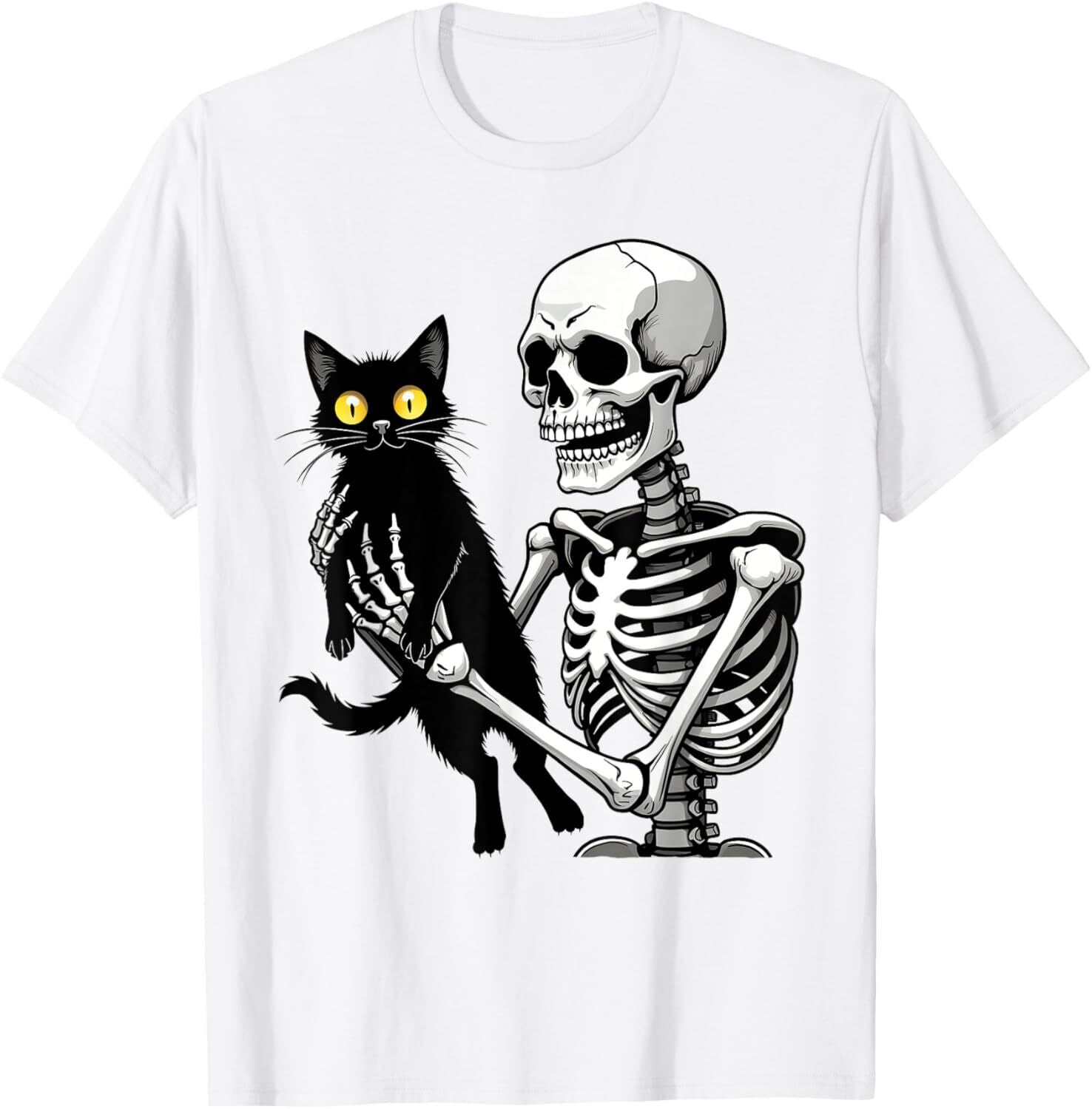 Skeleton Holding A Cat Cute Black Cat Halloween Costume TShirt