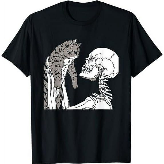 Skeleton Holding A Cat Shirt Lazy Halloween Costume Skull T-Shirt