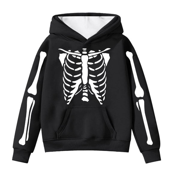 Skeleton Hoodie Unisex Kids Skeleton Print Hooded Sweatshirt Long Sleeve Pocket Top Cozy Pullover Black 10-11 Years