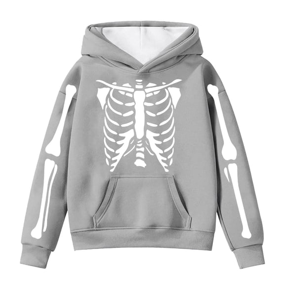 Skeleton Hoodie Unisex Kids Skeleton Print Hooded Sweatshirt Long Sleeve Pocket Top Cozy Pullover Grey 4-5 Years