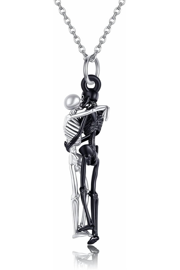 Skeleton Hug Necklace 925 Sterling Silver Skull Love Hug Pendant Necklace Couples Gothic Necklace Jewelry For Women Men