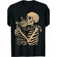 thumbnail image 1 of Skeleton Hugging Cat Halloween Cat Lover Cat Mom Dad T-Shirt, 1 of 6
