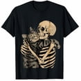 thumbnail image 1 of Skeleton Hugging Cat Halloween Cat Lover Cat Mom Dad T-Shirt, 1 of 5