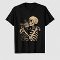 thumbnail image 1 of Skeleton Hugging Cat Halloween Cat Lover Cat Mom Dad T-Shirt, 1 of 5