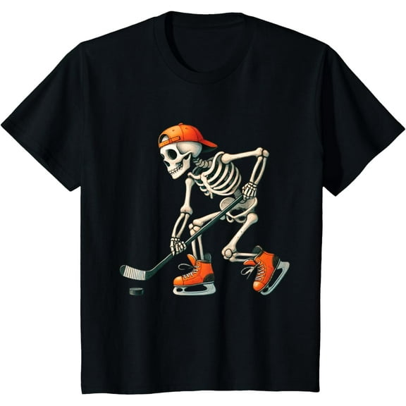 Skeleton Ice Hockey Halloween Costume Men Boys Kids Tee T-Shirt