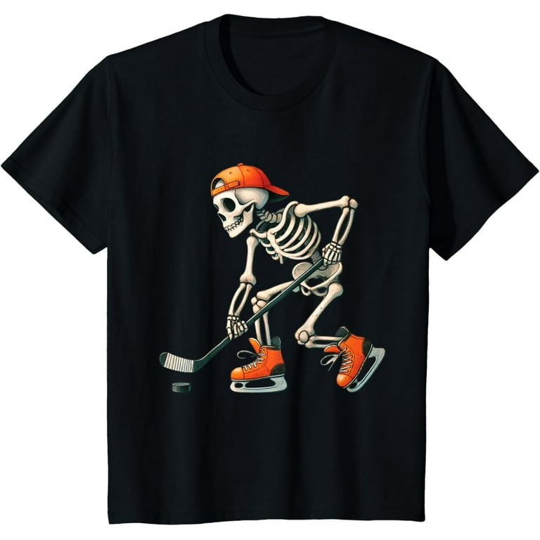 Skeleton Ice Hockey Halloween Costume Men Boys Kids Tee T-Shirt