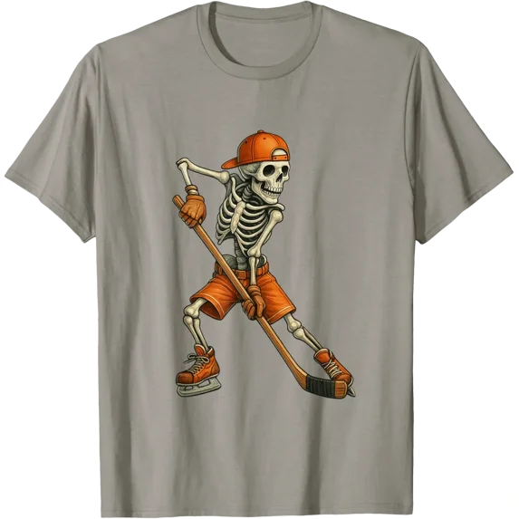 Skeleton Ice Hockey Spooky Season Sports Men Boys T-Shirt All Size S-5XL