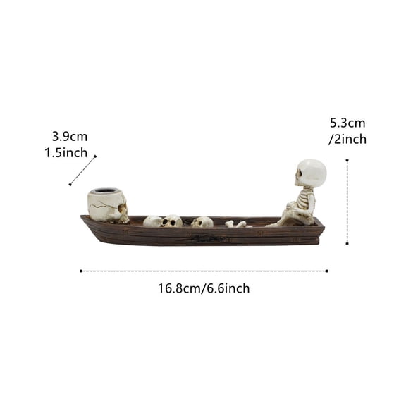 Skeleton In Boat Decoration, Halloween Skull Candle Holder For Spooky Home, Goth Dining Table Accent Black