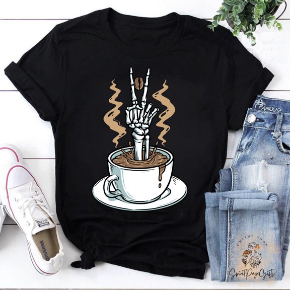 Skeleton In Capuchino Dead Inside But Still Caffeinated T-Shirt, Skeleton Shirt, Coffee Shirt, Funny Coffee Shirt
