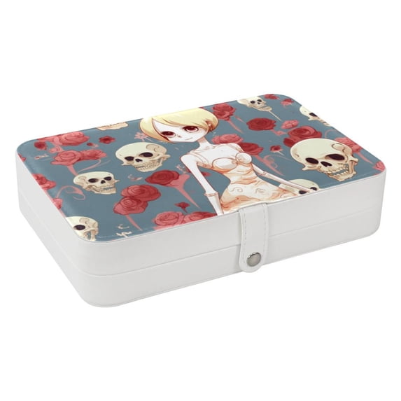 Skeleton Jewelry Display Earring Holder Jewelry Box, PU Leather Organizer with Removable Compartment, Portable