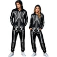 thumbnail image 1 of Skeleton Jumpsuit Halloween Costume for Women Men, Unisex Adult Skeleton Onesie Pajamas Cosplay Party 2026, Cozy One Piece Outfit, 1 of 5