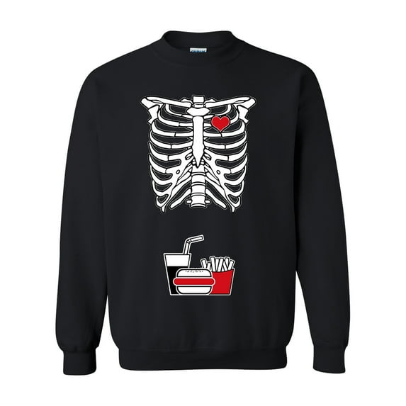 Skeleton Junk Food Burger Fries Softdrinks Snack Funny DT Novelty Crewneck Sweatshirt