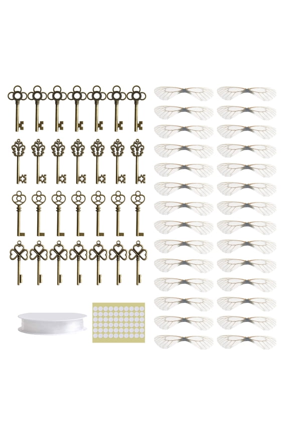 Skeleton Key Flying Keys Charms with 28x Dragonfly Wings for DIY Art Craft Decor