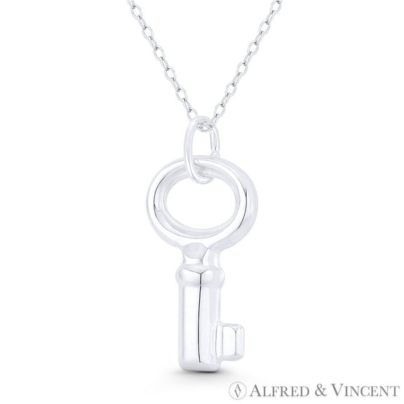 Skeleton Key-to-Heart Love Charm 32x14mm (1.3x0.6in) Pendant & Chain Necklace in .925 Sterling Silver