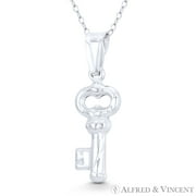 Skeleton Key-to-Heart Love Charm Pendant & Chain Necklace in .925 Sterling Silver