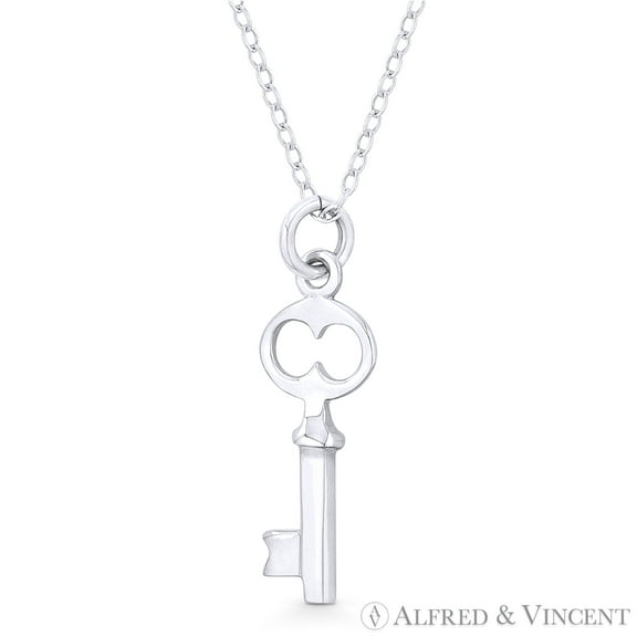 Skeleton Key-to-Heart Love Charm Pendant in .925 Sterling Silver